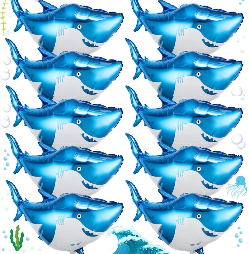 NALACAL 10Pcs Shark Balloons for Birthday Party 38 Inch Shark Foil Balloons for Baby Party Decorations Under Ocean Themed Decorations - Image 1