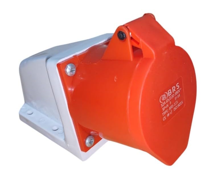 BRS TECHNO مقبس بريس الصناعي 32A 5 دبابيس مقبس لوحة مقبس حائط 3 طرق مقبس متعدد IP44 تصنيف أحمر ورمادي ثلاثي الطور 32A_5 دبابيس_مقبس ومقبس حائط_زوج من 1 - Image 3