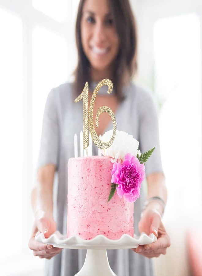HOKPA زينة كعكة عيد الميلاد السادس عشر من هوكبا، مرصعة بأحجار الراين، زينة ذهبية لكعكة عيد الميلاد السادس عشر، مثالية لحفلات الكبار أو حفلات الذكرى السنوية، تذكار رائع - Image 4