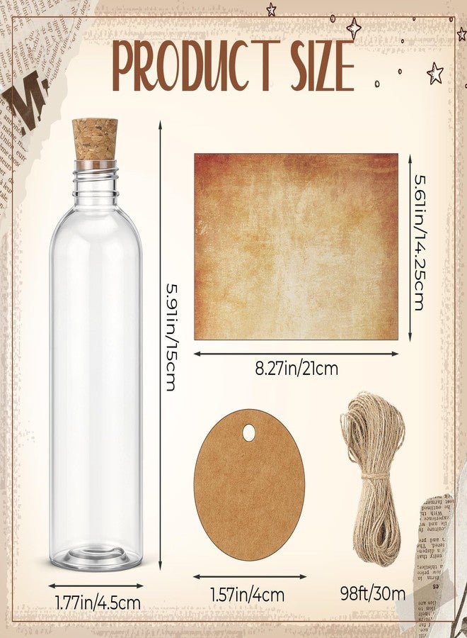 LemonRoad 30 Pcs Message Bottles with Vintage Letter Printer Paper 6.8 oz Plastic Message Bottles with Cork Labels Twine for Wedding Invitations Birthday DIY Craft - Image 2
