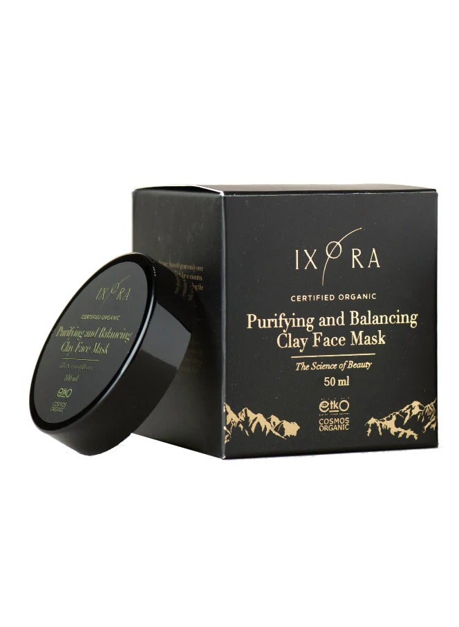 IXORA Certified Organic Purifying Clay Face Mask - Green clay with Tea Tree Essential Oil, Kaolinite & Aloe Vera for Blackheads and Pores - suitable for all skin types - 50ml - Image 3