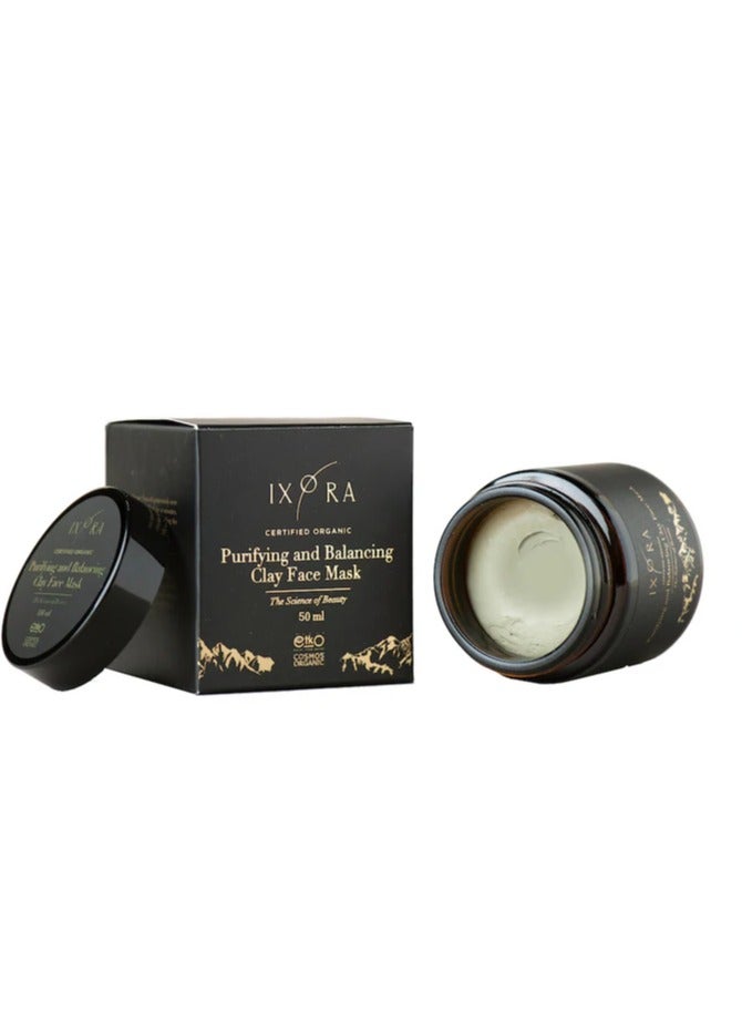 IXORA Certified Organic Purifying Clay Face Mask - Green clay with Tea Tree Essential Oil, Kaolinite & Aloe Vera for Blackheads and Pores - suitable for all skin types - 50ml - Image 4