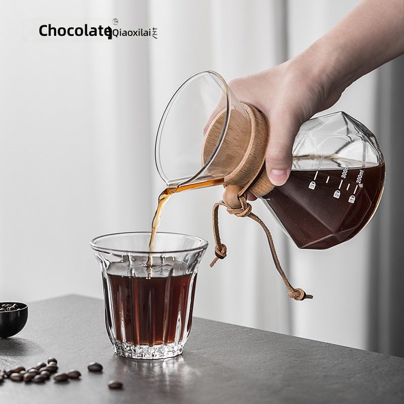 وعاء مشاركة القهوة من Choxila بمقبض خشبي - وعاء تقطير زجاجي مع مصفاة فولاذية - Image 4