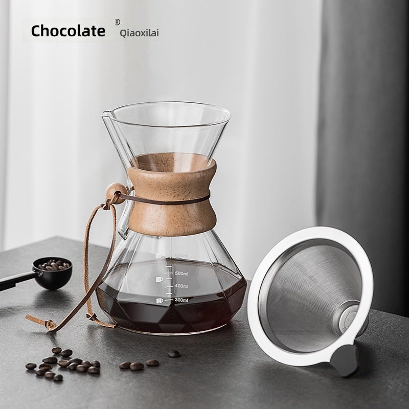 وعاء مشاركة القهوة من Choxila بمقبض خشبي - وعاء تقطير زجاجي مع مصفاة فولاذية - Image 3