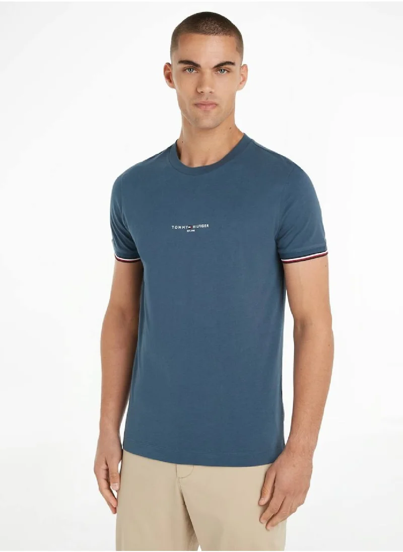TOMMY HILFIGER Men's Tipped Logo Slim Fit T-Shirt -  Pure cotton, Blue