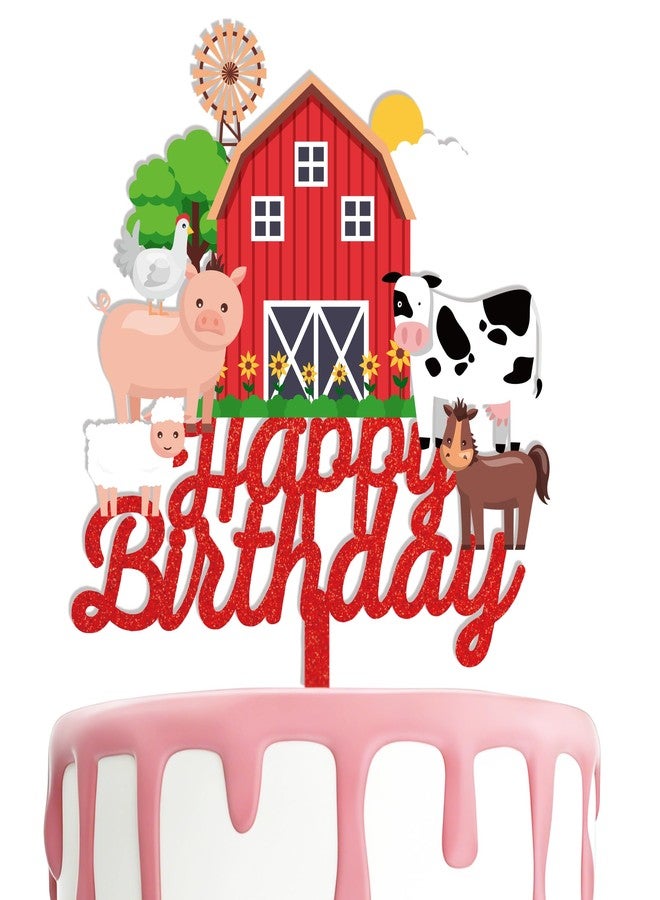 Animsco Farm Animal Cake Toppers Red Acrylic Cake Topper for Animals Birthday Party Supplies Pig Chicken Cow Sheep Farm Themed Birthday Cake Decoration - Image 1
