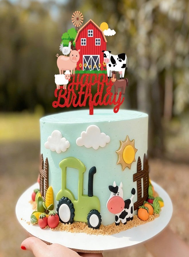 Animsco Farm Animal Cake Toppers Red Acrylic Cake Topper for Animals Birthday Party Supplies Pig Chicken Cow Sheep Farm Themed Birthday Cake Decoration - Image 4