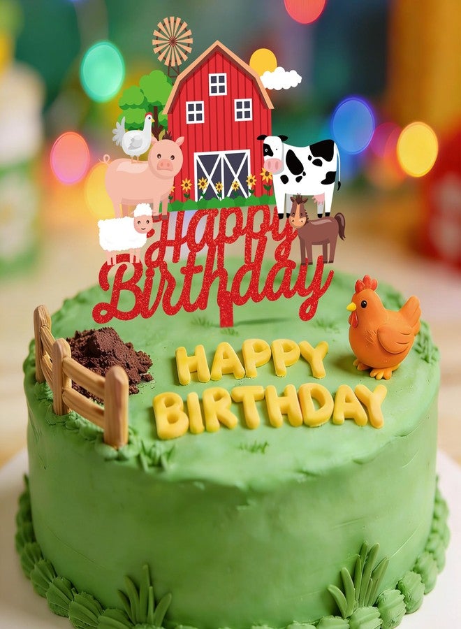 Animsco Farm Animal Cake Toppers Red Acrylic Cake Topper for Animals Birthday Party Supplies Pig Chicken Cow Sheep Farm Themed Birthday Cake Decoration - Image 3