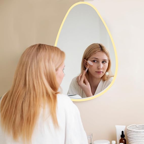 Quality Glass LED Wall Mirror with Touch Sensor, and Adjustable Light Colors for Modern Bathrooms Stylish Irregular LED 403 (12 x 18 Inch) - Image 2