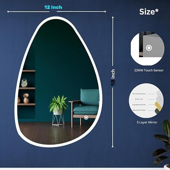 Quality Glass LED Wall Mirror with Touch Sensor, and Adjustable Light Colors for Modern Bathrooms Stylish Irregular LED 403 (12 x 18 Inch) - Image 5