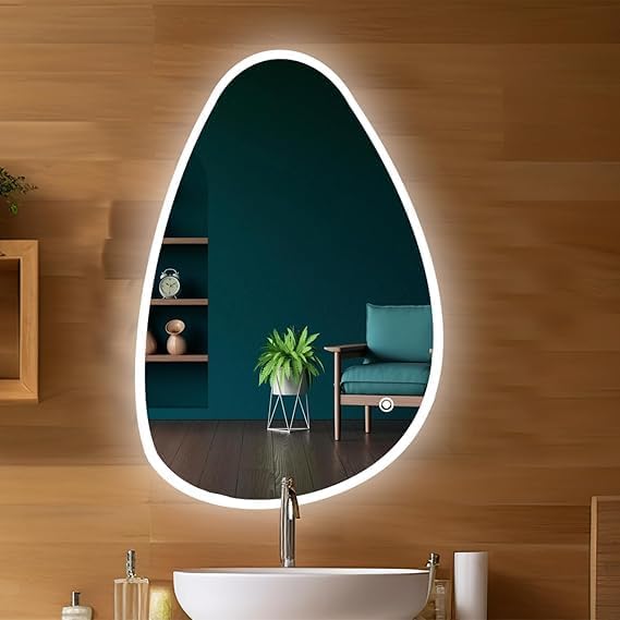 Quality Glass LED Wall Mirror with Touch Sensor, and Adjustable Light Colors for Modern Bathrooms Stylish Irregular LED 403 (12 x 18 Inch) - Image 1