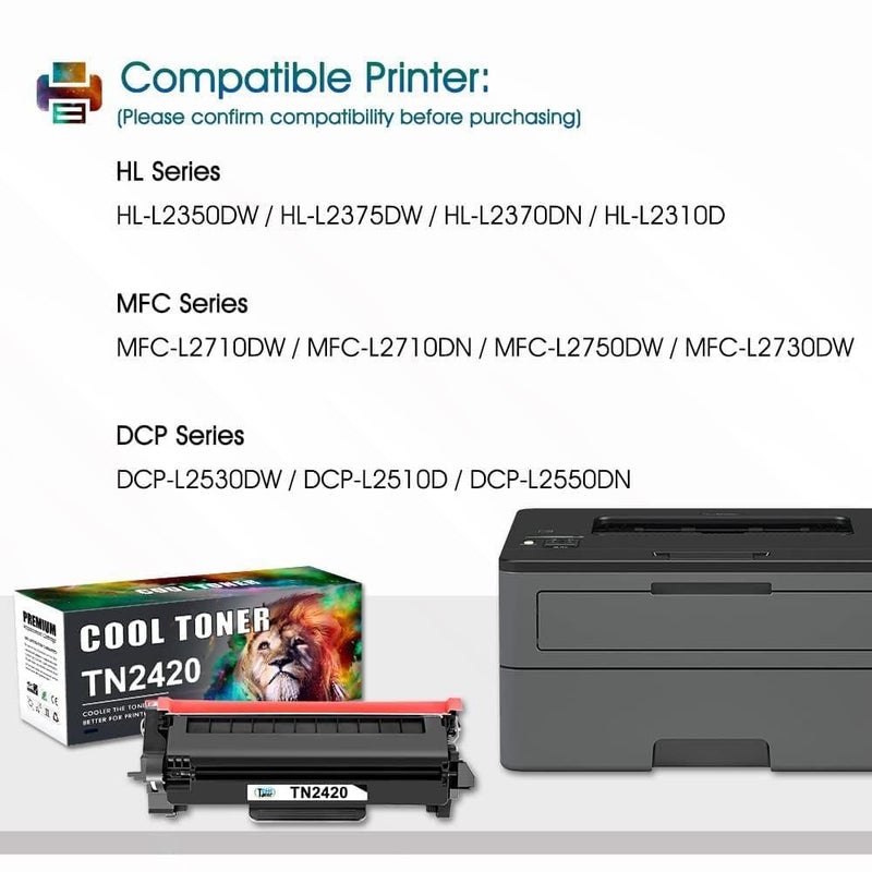 Cool Toner TN2420 TN-2420 Compatible Toner for Brother MFC L2710DW TN 2420 2410 TN2410 MFC-L2710DW HL-L2350DW MFC-L2710DN HL-L2310D DCP-L2530DW MFC-L2750DW DCP-L2550DW DCP-L2550DW 10D HL-L2375DW - Image 2