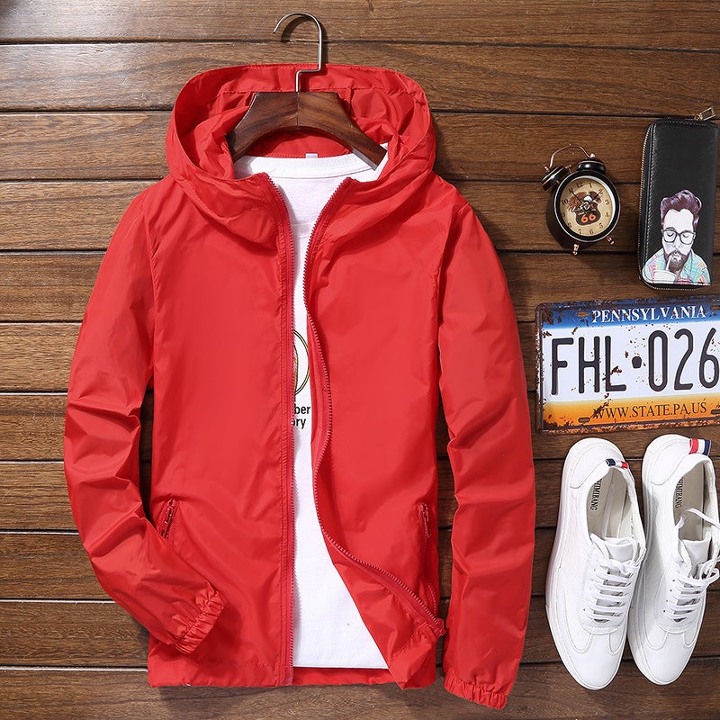 Generic Summer Casual Jacket Mens Oversize Lightweight Couple Windbreaker 613 Red 