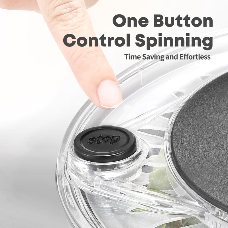SveBake 5.3Qt Stainless Steel Salad Spinner with Stop Button, BPA-Free Vegetable Lettuce Spinner, Transparent Lid & Drainage Hole, Non-Slip Base, Dishwasher Safe Fruit Washer - Image 4