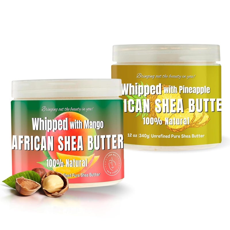 RA COSMETICS Whipped Shea Butter Bundle Pack  Pineapple  Mango 12oz Jar each  100 Pure African Shea for Men  Women  Natural Moisturizer with Essential Vitamins for Radiant Skin  Luscious Hair