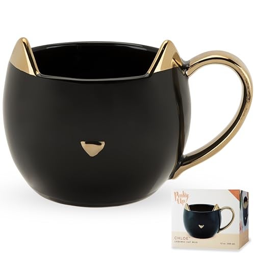 Pinky Up Chloe Black Cat Ceramic Coffee Mugs Hot Tea Cups Cute Travel Mug Latte Cup Drinking Glasses for Chocolate Milk Cocktails Mocktails Home Kitchen 12 oz Set of 1