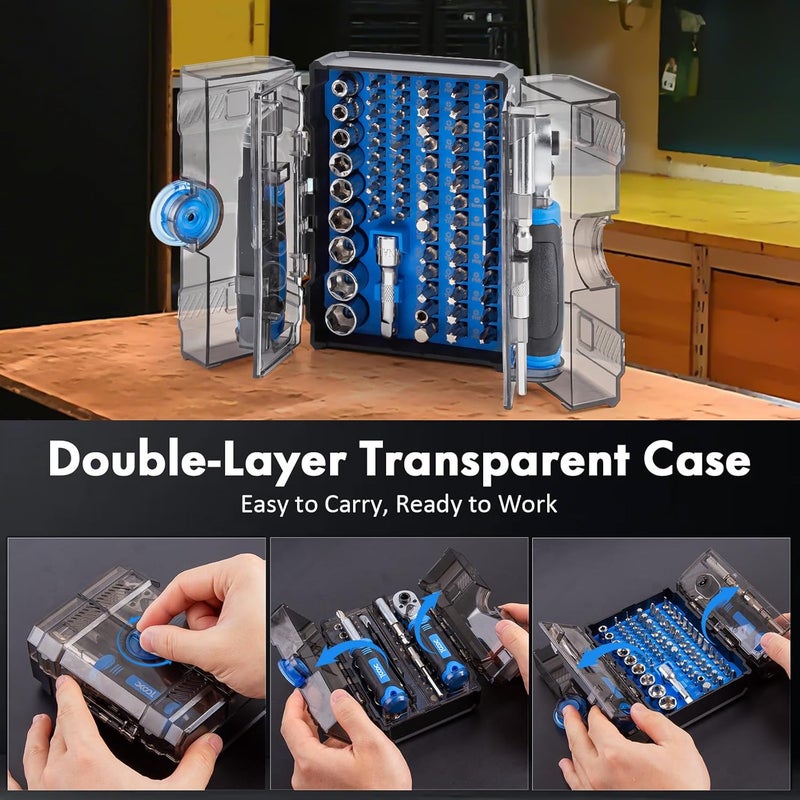 XOOL 78PCS Ratchet Screwdriver Set, Multi-Functional Precision Repair Tool Kit with 41PCS Bits, Precision Bits, 1/4" Sockets, Magnetic Tools for Electronics, Home Repair, DIY Toolbox - Image 2