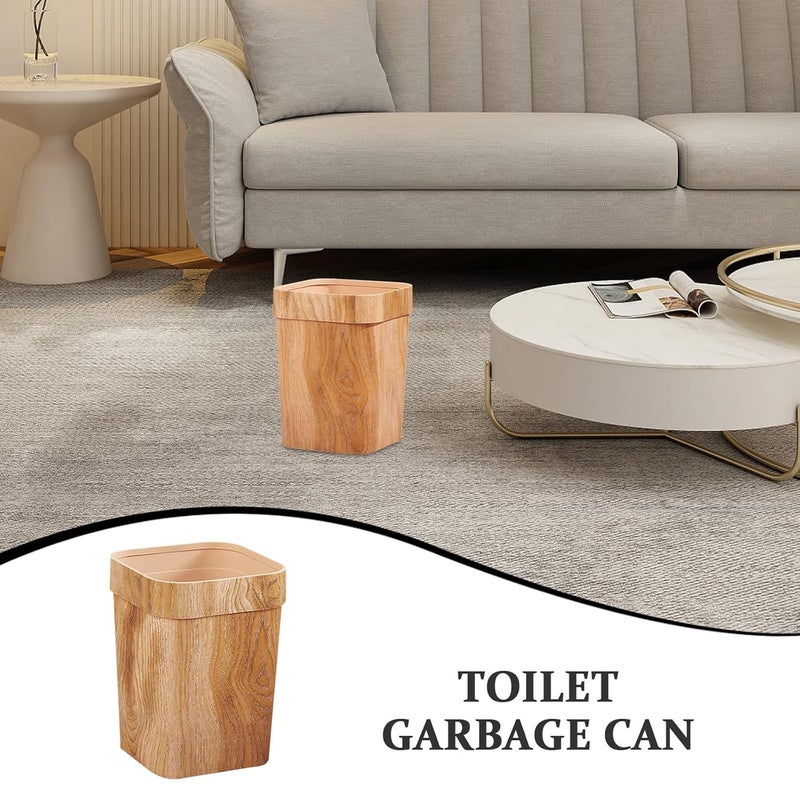 Garneck Wood Grain Plastic Garbage Can 12l Square Wastepaper Storage Holder Multi-Function Trash Bin for Kitchen Bathroom Living Room - Image 3