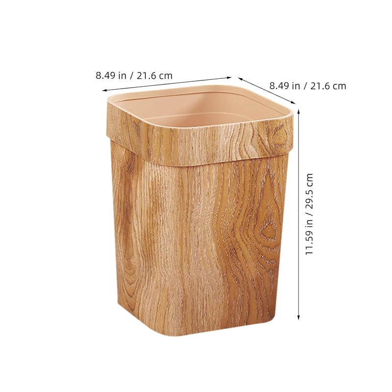 Garneck Wood Grain Plastic Garbage Can 12l Square Wastepaper Storage Holder Multi-Function Trash Bin for Kitchen Bathroom Living Room - Image 2