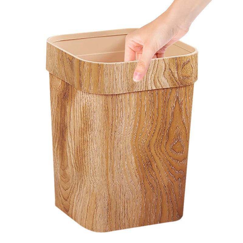 Garneck Wood Grain Plastic Garbage Can 12l Square Wastepaper Storage Holder Multi-Function Trash Bin for Kitchen Bathroom Living Room - Image 4