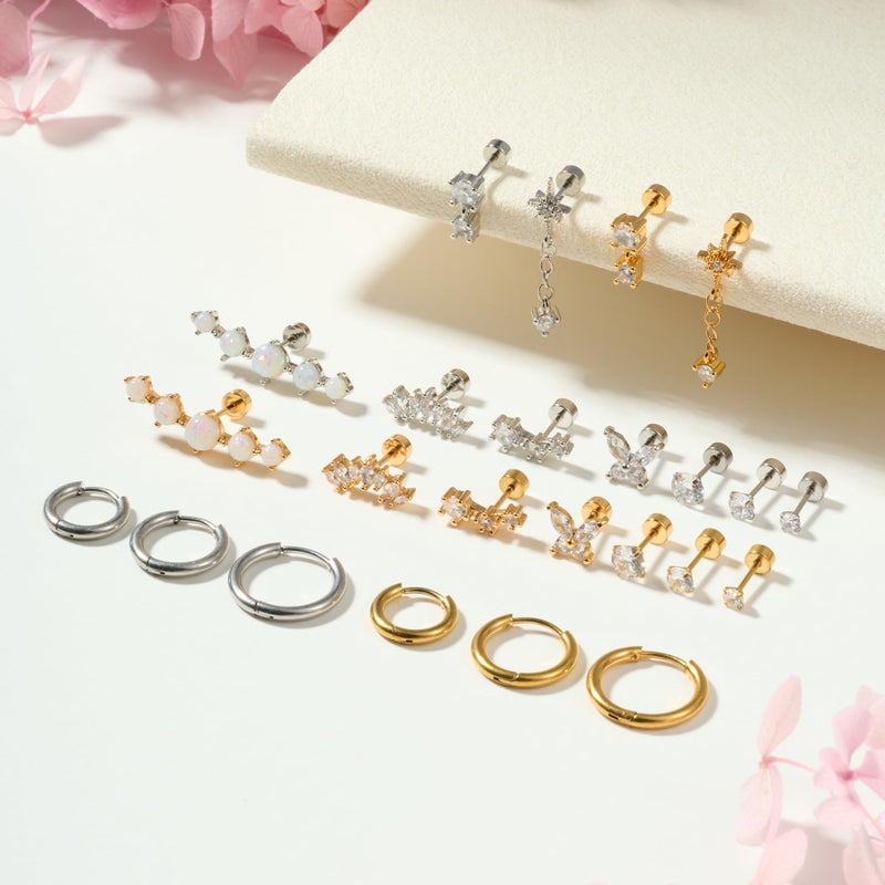 Incaton 20G Cartilage Piercing Jewelry Flat back Helix Earrings for Women Hypoallergenic Surgical Steel Gold Cartilage Hoop Earring Set Daith Tragus Conch Flat Back Stud Earrings Gold - Image 2