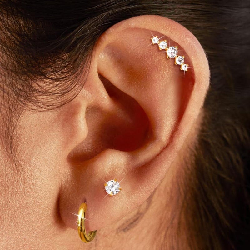 Incaton 20G Cartilage Piercing Jewelry Flat back Helix Earrings for Women Hypoallergenic Surgical Steel Gold Cartilage Hoop Earring Set Daith Tragus Conch Flat Back Stud Earrings Gold - Image 4
