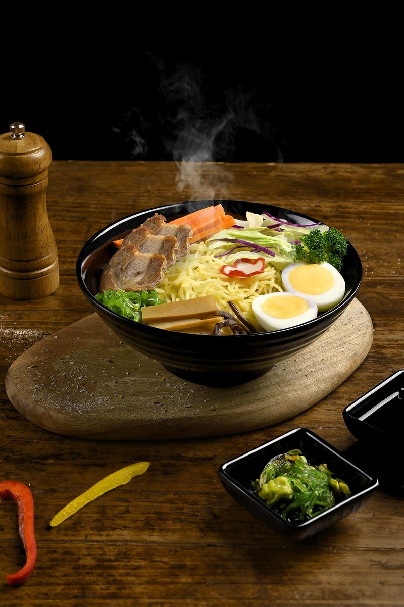 Practimondo Practimondo 4 Noodle Bowls Set - large 32oz Ramen Bowl Set for authentic Asian Cuisine - with Dipping Bowls  Spoons  Chopsticks & Chopstick Stands. Enjoy Thai Miso Udon Wonton (4 Bowl Set  Black)  - Image 5