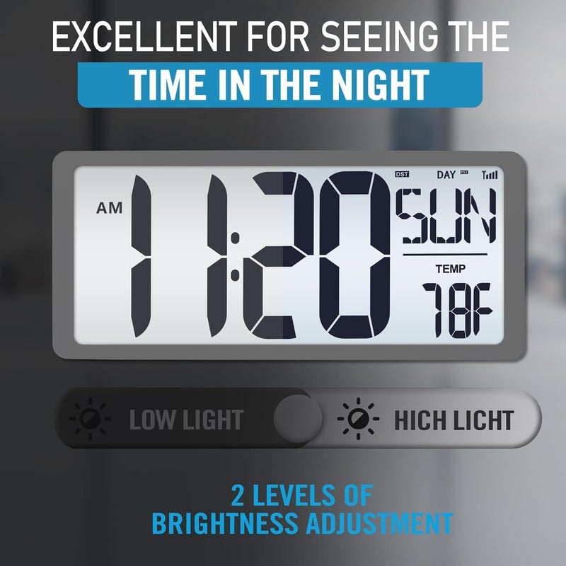TXL 18.44" Large Amotic Digital Wall Clock with Backlight, Battery Operated Alarm Clock with Day, Date & Temperature, Jumbo Display Digital Count Up Down Timer Clock for Hoom,Classroom Room,Office - Image 5