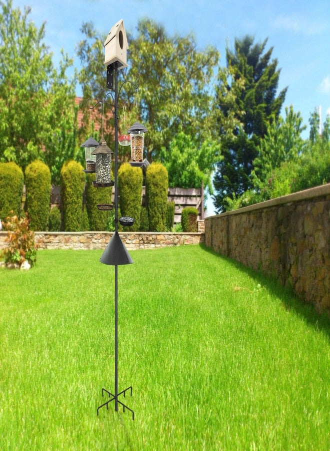 eWonLife 92 Inch Bird Feeder Pole with Squirrel Baffle & Upgraded 9-Prong Base, Adjustable Bird House Pole for Outdoors Heavy Duty, Bird Feeder Stand Post Station with 4 Shepherd Hooks, Birdbath, Tray - Image 2