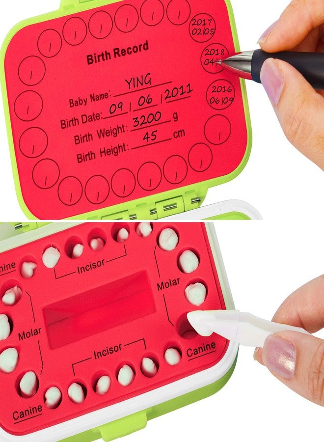 جيتك صندوق تخزين أسنان الأطفال، صندوق تذكاري لتخزين أسنان الأطفال، منظم لأسنان الطفل، صندوق جنية الأسنان مع حاوية شعر الجنين وملقط للحفاظ على ذاكرة الطفل (أحمر-أخضر) - Image 3
