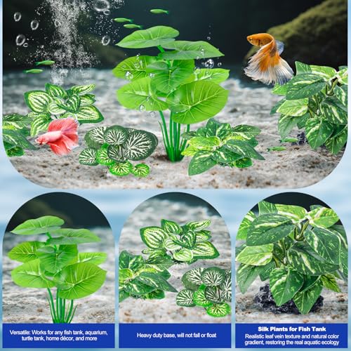 CousDUoBe 12 Pcs Betta Fish Tank Decor，Silk Aquarium Plants Green Fish Tanks Decoration Plants, Aquarium Decorations Green Plants - Image 4