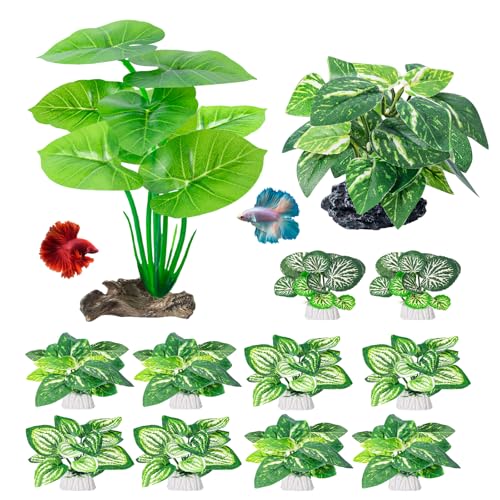 CousDUoBe 12 Pcs Betta Fish Tank Decor，Silk Aquarium Plants Green Fish Tanks Decoration Plants, Aquarium Decorations Green Plants - Image 1