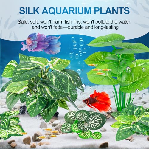 CousDUoBe 12 Pcs Betta Fish Tank Decor，Silk Aquarium Plants Green Fish Tanks Decoration Plants, Aquarium Decorations Green Plants - Image 3