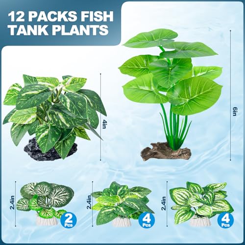 CousDUoBe 12 Pcs Betta Fish Tank Decor，Silk Aquarium Plants Green Fish Tanks Decoration Plants, Aquarium Decorations Green Plants - Image 2