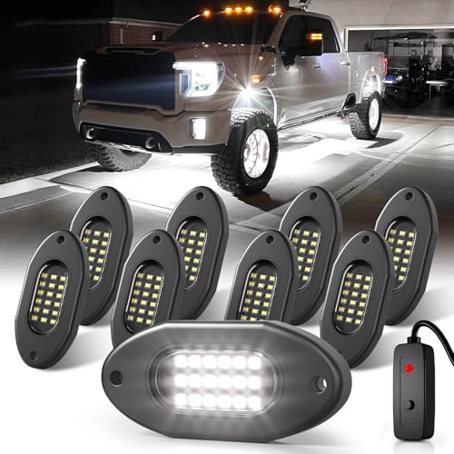 Honalia White LED Rock Lights Kits 8 Pods, 6000K Pure White Rock Lights with Switch - Image 1