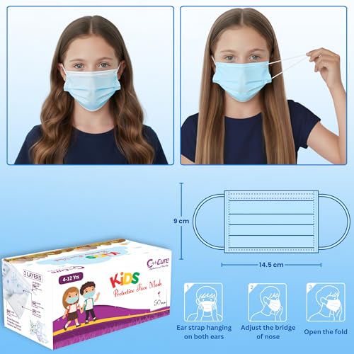 C-Cure Kids Disposable Face Mask, 3 Ply Non Woven Mask With Meltblown Layer & Nose Clip, Breathable Ear Loop Mask For Boys And Girls Aged 4–12 Years (Blue, Pack of 50) - Image 4