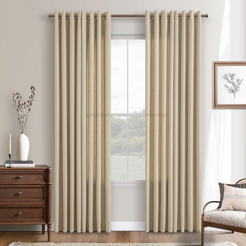 DUKIYO Oatmeal Curtains 90 Inches Long for Bedroom 2 Panels Set Grommet Rustic Farmhouse Burlap Drapes Light Filtering Non-See-Through Sand Beige Thick Linen Curtain for Living Room 90 Inch Length 52x90 - Image 1