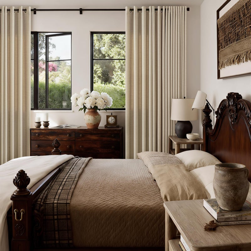 DUKIYO Oatmeal Curtains 90 Inches Long for Bedroom 2 Panels Set Grommet Rustic Farmhouse Burlap Drapes Light Filtering Non-See-Through Sand Beige Thick Linen Curtain for Living Room 90 Inch Length 52x90 - Image 2