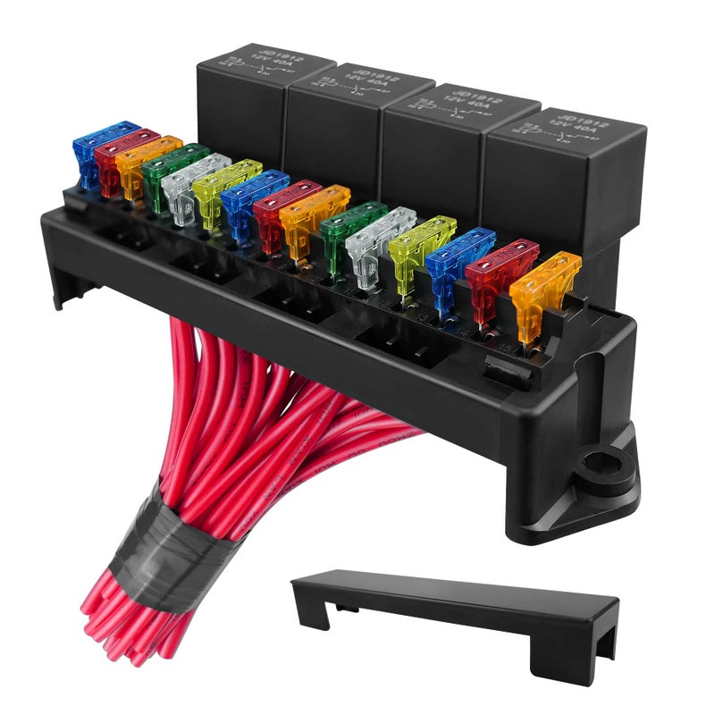 Generic GMURA 12V Fuse Relay Box, 4 Relay Slots and 15 ATC/ATO Fuse Holder, with 4-pin JD1912 40A Relay and 15 ATC/ATO Blade Fuses, Relay Fuse Block for Automotive Car Truck Marine Boat  - Image 1
