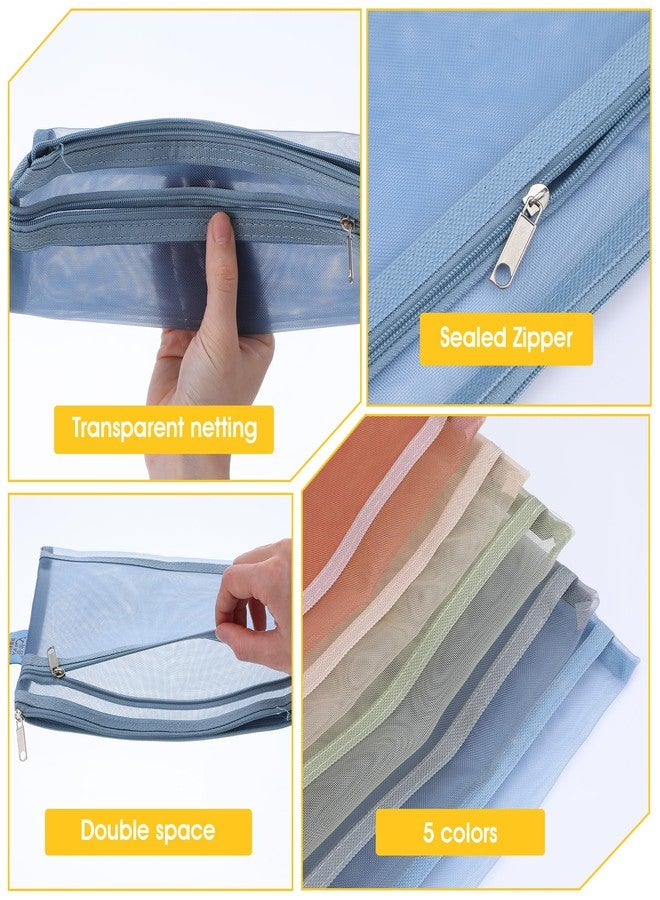 mekueeex 10 Pack Colored Mesh Zipper Pouch Bags, Double-Layer Nylon Building Block Sets Toy Storage & Organization, Breathable See Through (5Pcs A4+5Pcs A5) Zipper Pouch with Handle for Activity Office Games ﻿ - Image 5