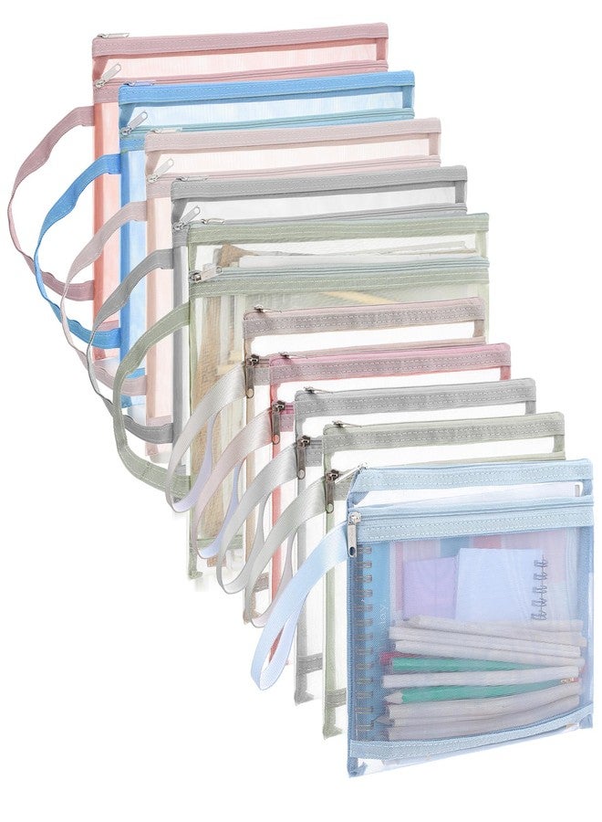 mekueeex 10 Pack Colored Mesh Zipper Pouch Bags, Double-Layer Nylon Building Block Sets Toy Storage & Organization, Breathable See Through (5Pcs A4+5Pcs A5) Zipper Pouch with Handle for Activity Office Games ﻿ - Image 2