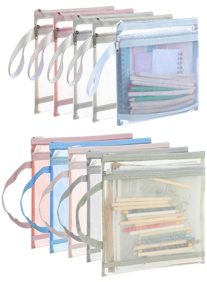 mekueeex 10 Pack Colored Mesh Zipper Pouch Bags, Double-Layer Nylon Building Block Sets Toy Storage & Organization, Breathable See Through (5Pcs A4+5Pcs A5) Zipper Pouch with Handle for Activity Office Games ﻿ - Image 1