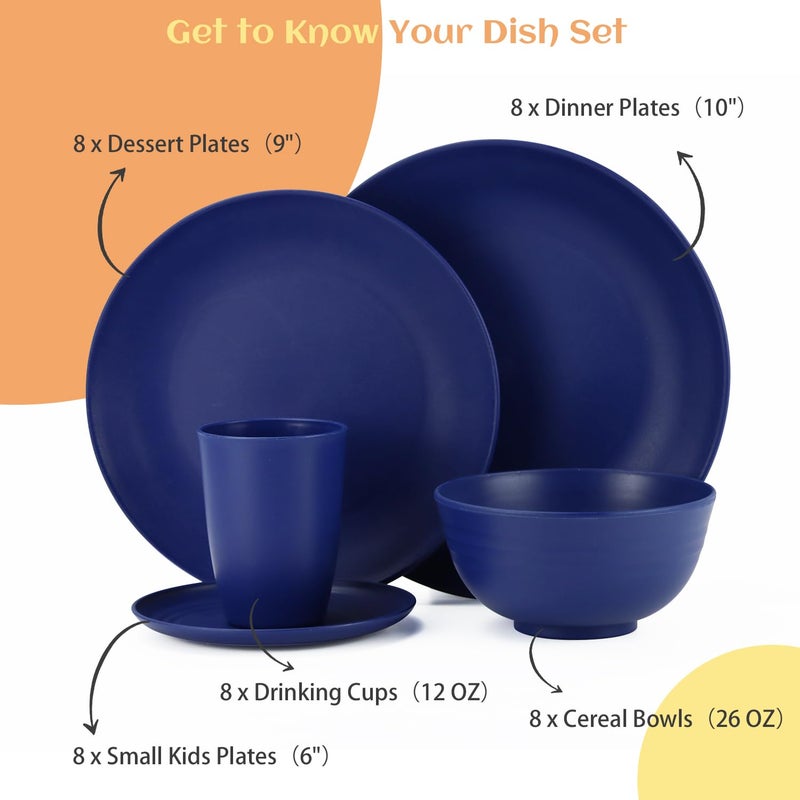 Homienly 40 Pcs Wheat Straw Dinnerware Sets, Dinner Plates, Cups, Pasta Bowls, Dishes Set For 8, Microwave Safe Plates and Bowls Sets, Blue - Image 2