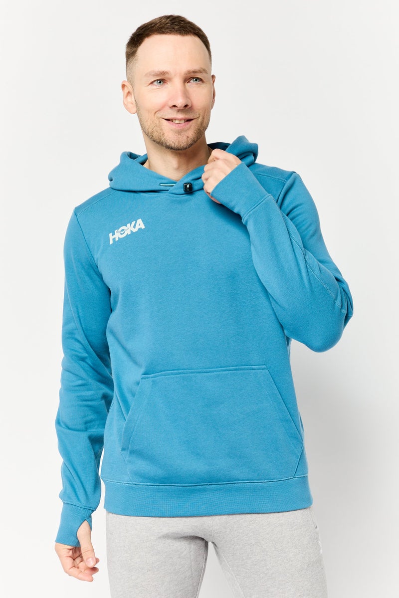 Hoka هودي رياضي للرجال بأكمام طويلة مناسب للخارج، لون أزرق مائل إلى الأخضر - Image 1