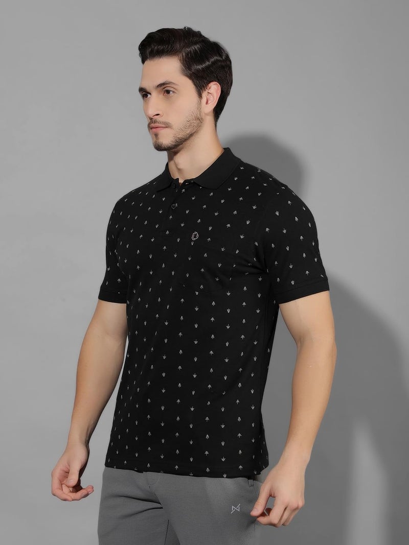 Dollar Mens Cotton Casual Printed Polo Tshirt (Pack of 1) Black - Image 3