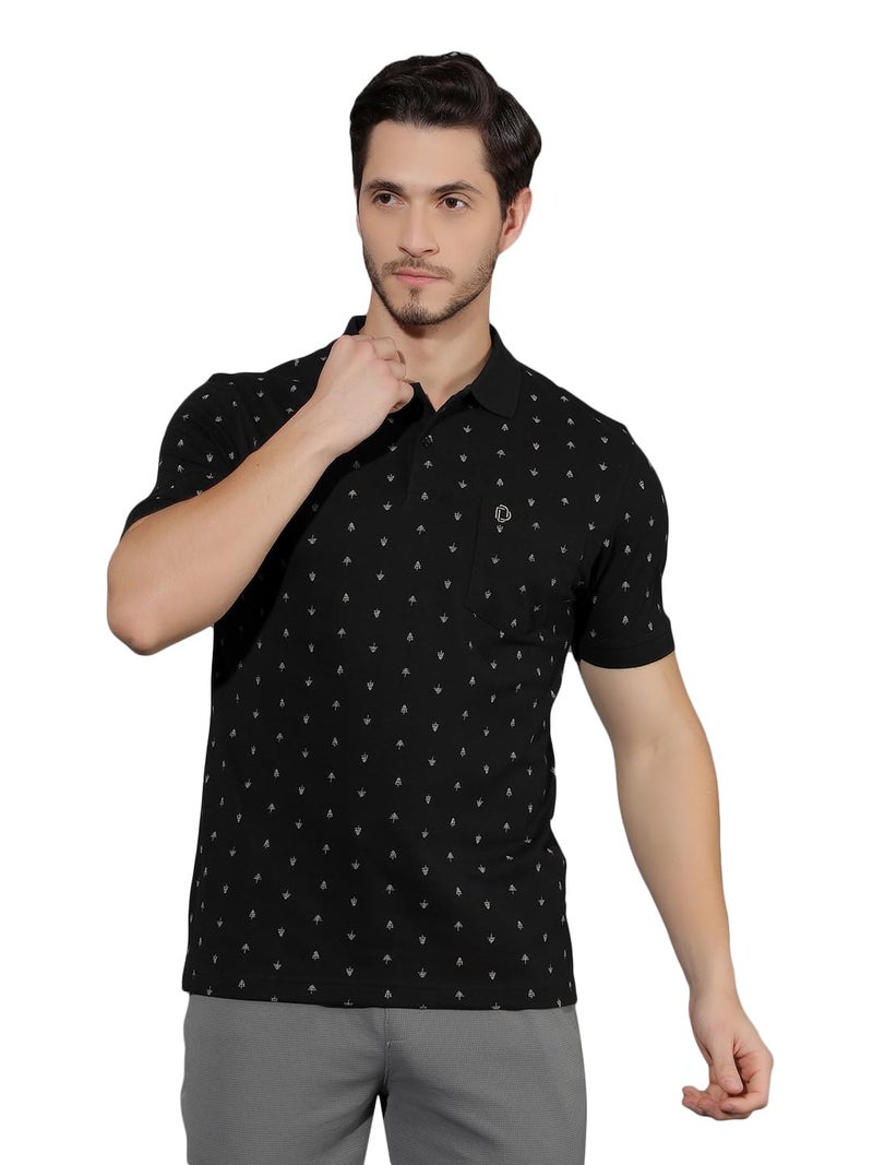 Dollar Mens Cotton Casual Printed Polo Tshirt (Pack of 1) Black - Image 1