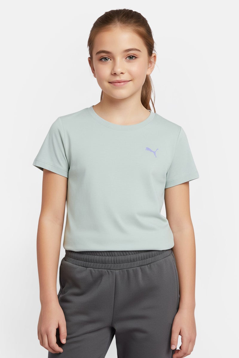 PUMA ملابس رياضية للبنات للأطفال تي شيرت قصير الأكمام في الهواء الطلق، أخضر مريمي - Image 1