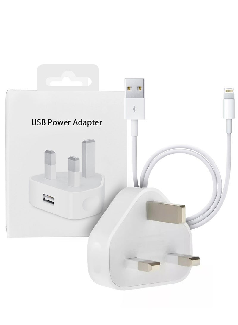 MARGOUN (For Apple iPhone 14 Pro) Reliable 3-Pin Charger Adapter with 1m USB-A to Lightning Cable White - Image 1