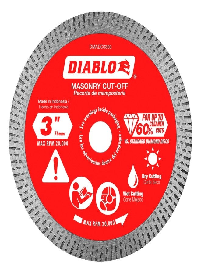 Diablo Diamond Continuous Rim Masonry Cuf-Off Disc - Ideal Use for Granite, Marble, Porcelain and Tile - 3 in Diameter, 3/8 in Arbor, 1/41 Hub Type - DMADC0300 - Image 1