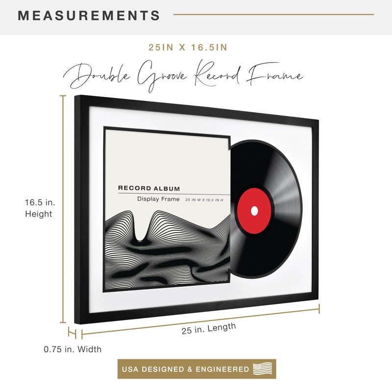 MCS Double Matte Record Album Frame, 16.5x25 Record Frame, Black Frame for LP Vinyl Record & Jacket Display with Black Matting (1-Pack) - Image 3